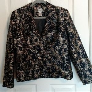 Chicos Rose Print Blazer Charcoal Champagne